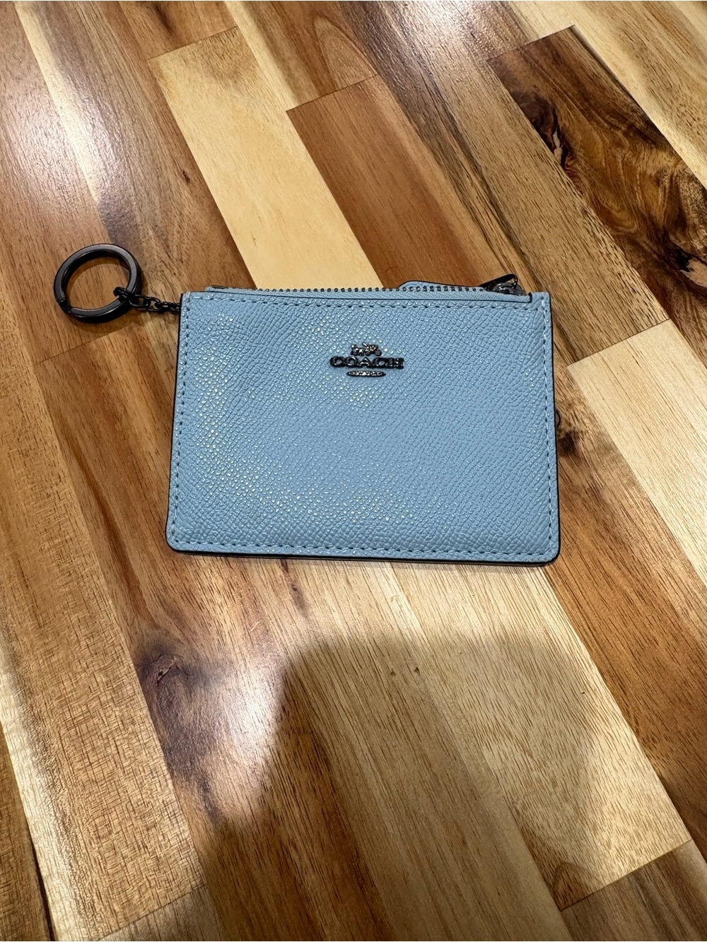 Coach Light Blue Zip Card Case with Key Ring